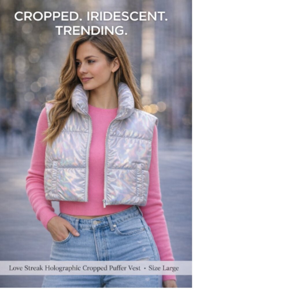 Love Streak Cropped Silver Puffer Vest Women’s Large